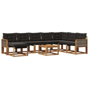 vidaXL Ensemble de canapés d'extérieur 9 pc Naturel et noir