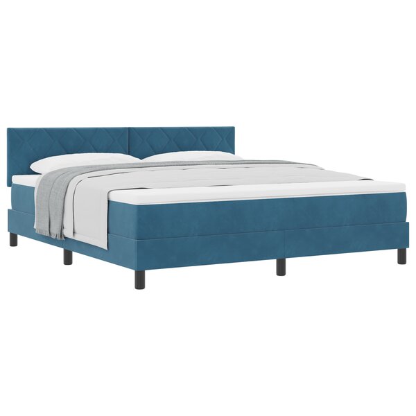 Lit Box Spring vidaXL avec Matelas Bleu Sombre Super King Velours