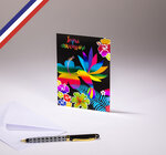 Carte simple pop c'art créée et imprimée en france sur papier certifié pefc - colibri multicolore