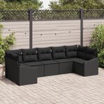 vidaXL Ensemble de jardin de salle à manger de 7 pièces avec coussins en poly rattan noir