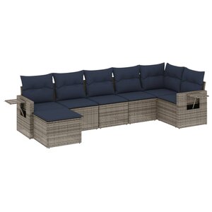 vidaXL Salon de jardin 7 Pièces avec coussins gris résine tressée