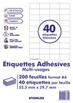 200 planches a4 - 56 étiquettes 52,5 mm x 29,7 mm autocollantes blanche par planche pour tous types imprimantes - jet d'encre/laser/photocopieuse