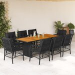 vidaXL Ensemble à manger de jardin 9Pièces coussins noir résine tressée