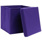vidaXL Boîtes de rangement et couvercles 4 Pièces Violet 32x32x32cm Tissu