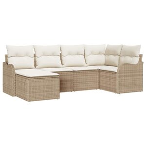 vidaXL Ensemble de canapé de jardin 6 Pièces Beige et blanc Poly rotin