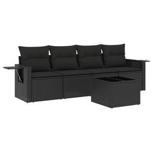 vidaXL Salon de jardin 5 Pièces avec coussins noir résine tressée