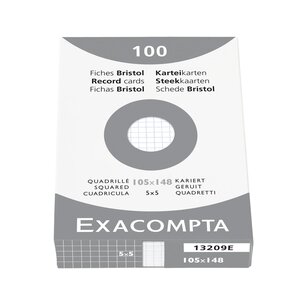 ETUI de 100 Fiches BRISTOL 105x148 mm 5X5 Blanc x 10 EXACOMPTA