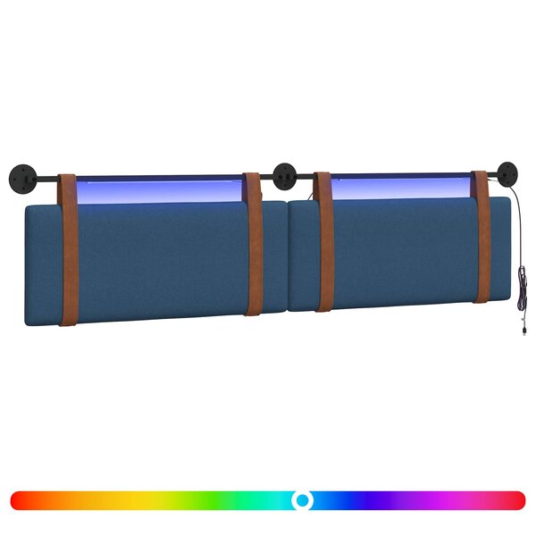 vidaXL Tête de lit suspendue Avec lumière LED Bleu PU antique