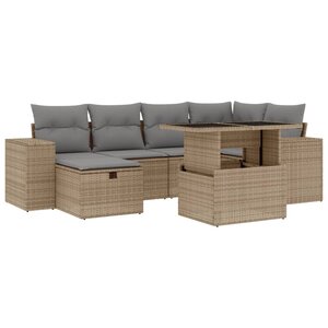 vidaXL Salon de jardin avec coussins 7 Pièces beige résine tressée