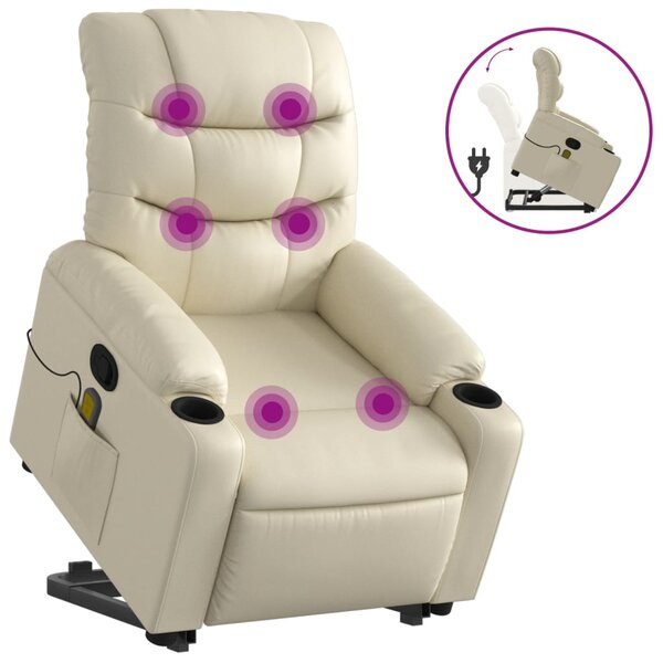 vidaXL Fauteuil inclinable de massage Crème Similicuir