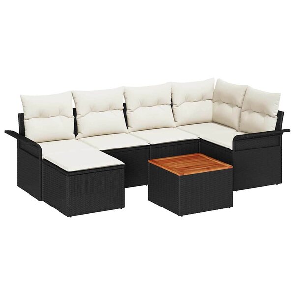 vidaXL Ensemble de canapé de jardin avec coussin 7 Pièces Noir  Crème