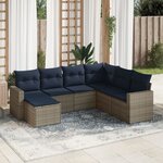 vidaXL Salon de jardin 7 Pièces avec coussins gris résine tressée