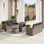 Ensemble de canapés de jardin 9 pièces avec coussins Gris Rotin Poly Acacia