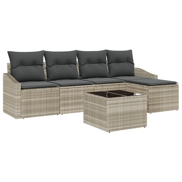 vidaXL Ensemble de canapés de jardin de 6 pièces avec coussins gris en poly rattan
