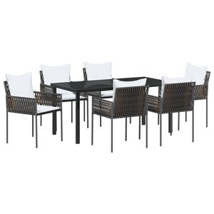 vidaXL Ensemble de jardin 7 pièces avec coussins rattan poly marron