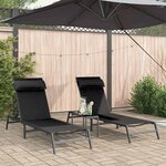 vidaXL Transats avec table 3 Pièces Noir et anthracite 197 x 54 x 86 cm