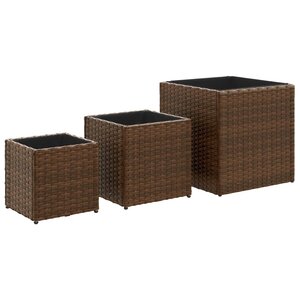 vidaXL Jardinières d'extérieur 3 Pièces marron résine tressée