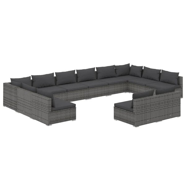 vidaXL Salon de jardin 12 Pièces avec coussins Gris Résine tressée