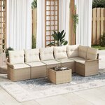 vidaXL Ensemble de canapé de jardin 7 Pièces Beige Poly rotin