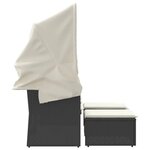 vidaXL Canapé de jardin 2 places avec auvent et tabourets noir rotin