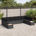 vidaXL Ensemble de canapé de jardin avec coussin 10 Pièces Noir Polyrotin