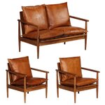 vidaXL Ensemble de canapés 3 Pièces Cuir véritable Bois massif d'acacia