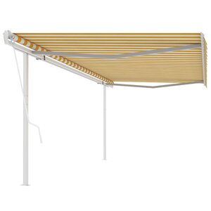 vidaXL Auvent rétractable automatique avec poteaux 5x3m Jaune et blanc