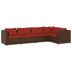 vidaXL Salon de jardin 5 Pièces avec coussins résine tressée marron