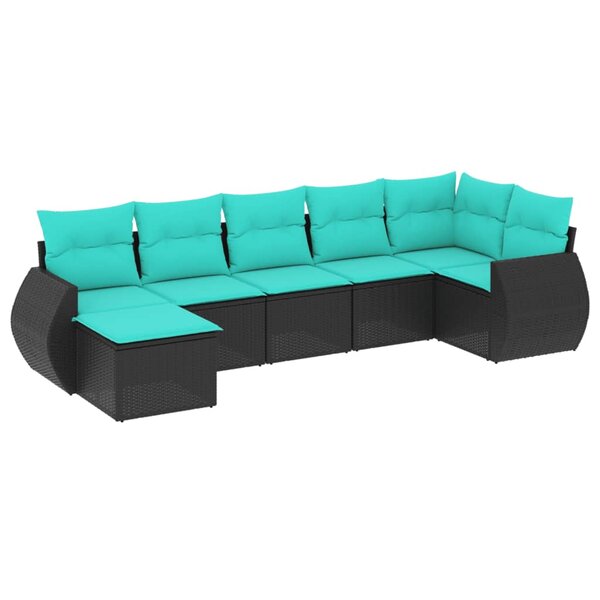 vidaXL Salon de jardin 7 Pièces avec coussins noir résine tressée