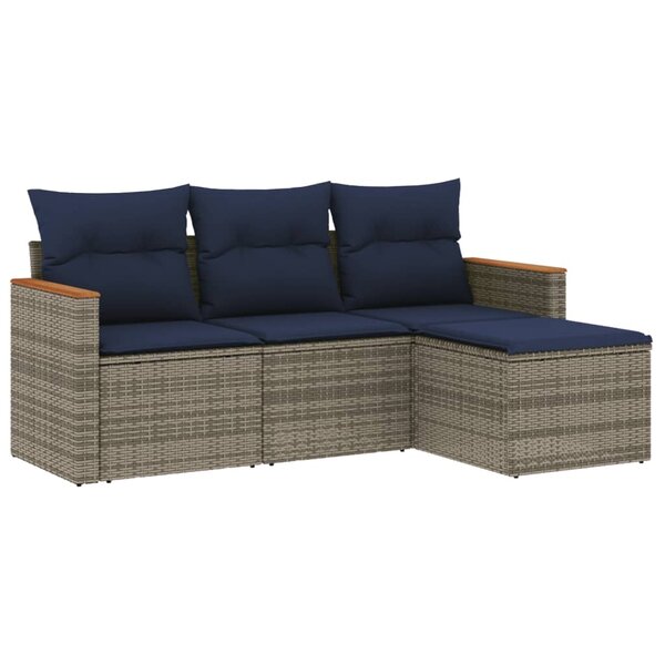 vidaXL Salon de jardin 4 Pièces avec coussins gris résine tressée