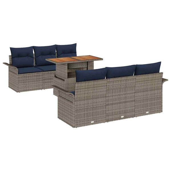 vidaXL Ensemble de canapé de jardin 7 Pièces Gris Poly rotin