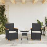 vidaXL Chaises de jardin coussins lot de 2 noir résine tressée et bois