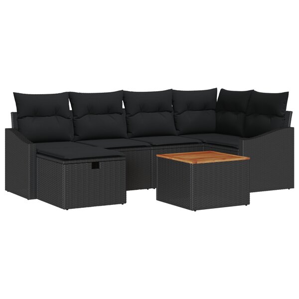 vidaXL Ensemble de 7 canapés de jardin avec coussins en poly rotin noir