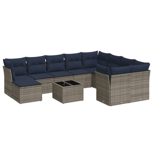 vidaXL Salon de jardin 11 Pièces avec coussins gris résine tressée