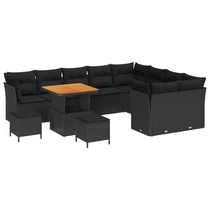 vidaXL Ensemble de canapé de jardin avec coussin 12 Pièces Noir