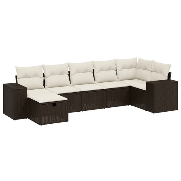 vidaXL Salon de jardin avec coussins 7 Pièces marron résine tressée
