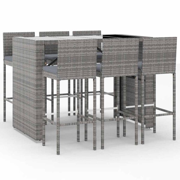 vidaXL Ensemble de bar de jardin 7 Pièces avec coussins gris poly rotin