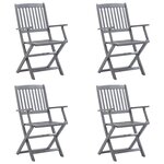 vidaXL Chaises pliables d'extérieur lot de 4 et coussins Bois d'acacia