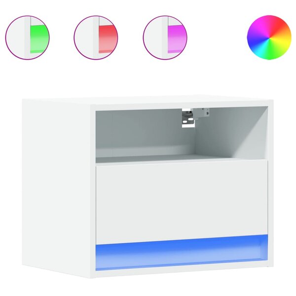 vidaXL Tables de chevet murales avec lumières LED 2 Pièces blanc