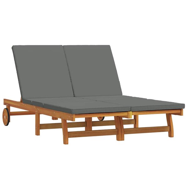 vidaXL Baignoire de soleil double avec roues et coussins en bois d'acacia solide