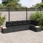 vidaXL Ensemble de canapé de jardin avec coussin 6 Pièces Noir Poly rotin