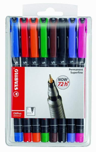 Pochette de 8 Feutres pour Transparent OHPen Permanent Pointe superfine (0 4mm) STABILO