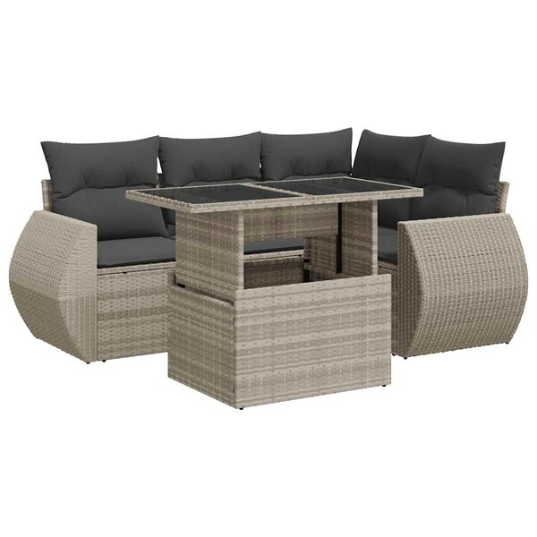 vidaXL Salon de jardin 5 Pièces avec coussins gris clair résine tressée