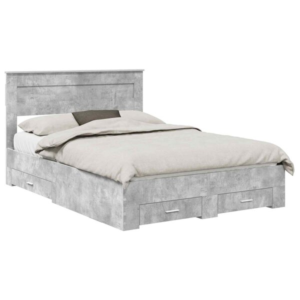 vidaXL Cadre de lit Gris béton 140 x 190 cm Bois d'ingénierie