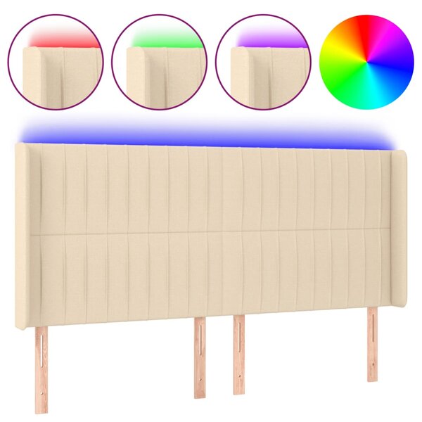 vidaXL Tête de lit à LED Crème 183x16x118/128 cm Tissu