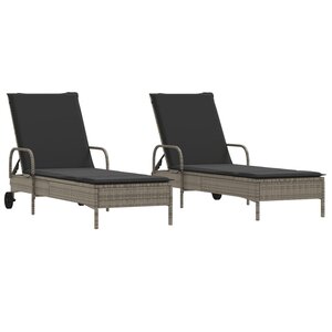 vidaXL Chaises longues avec coussins lot de 2 gris résine tressée