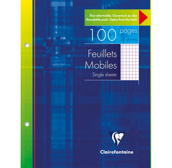 Paquet de 50 Feuillets Mobiles 17x22 cm 100 Pages Q.5x5 CLAIREFONTAINE