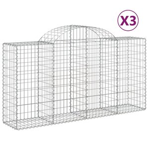 vidaXL Paniers à gabions arqués 3 Pièces 200x50x100/120 cm fer galvanisé