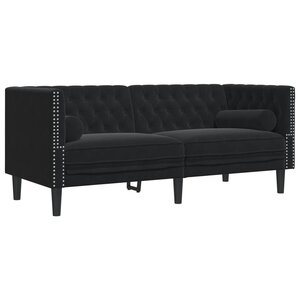 vidaXL Canapé Chesterfield avec traversins 2 places noir velours