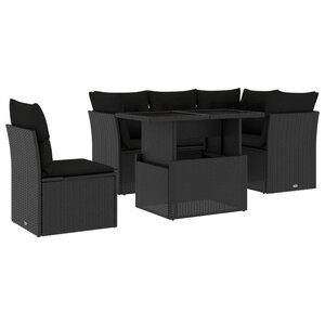 vidaXL Salon de jardin 6 Pièces avec coussins noir résine tressée